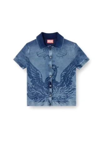 m-fenny Cardigan-cămașă indigo cu logo Phoenix