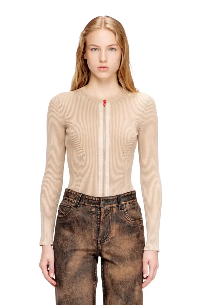 m-gilde Cardigan cu fermoar din bumbac cu nervuri