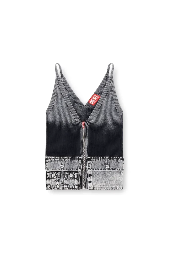 m-melly Tricou fără mâneci din tricot cu buzunare cargo din denim
