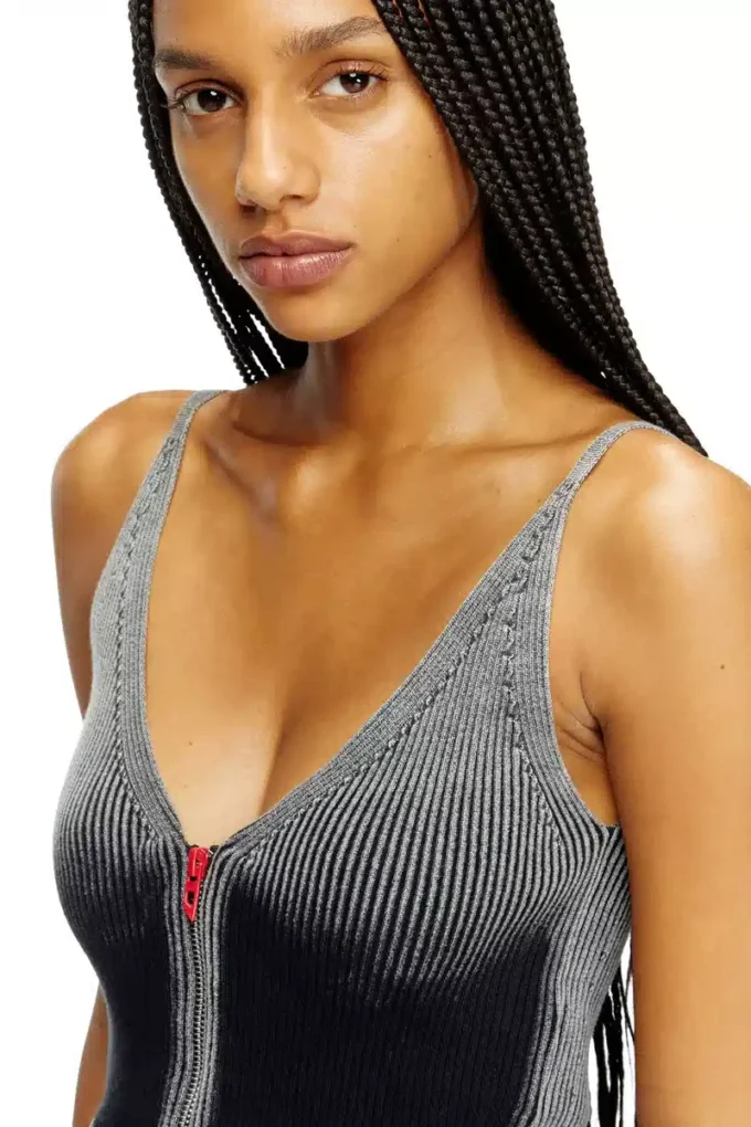 m-melly Tricou fără mâneci din tricot cu buzunare cargo din denim