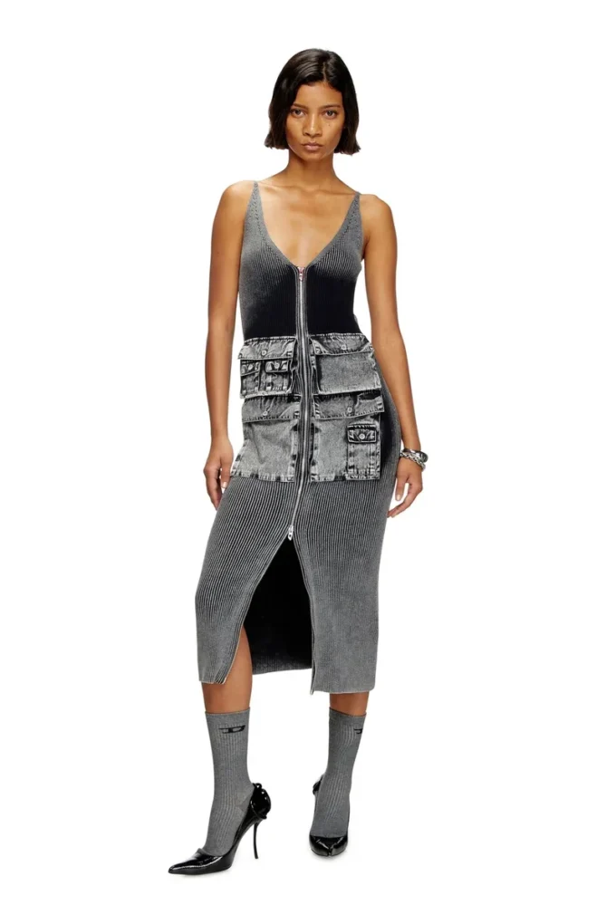 m-melti Rochie midi din tricot cu buzunare contrastante