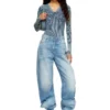 m-milmo Pulover din fire denim cu efect lucios m-milmo Pulover din fire denim cu efect lucios