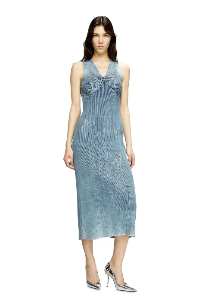 m-milong Rochie midi din fire denim cu efect lucios m-milong Rochie midi din fire denim cu efect lucios