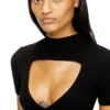 m-olympe Rochie scurtă decupată din tricot de lână cu nervuri m-olympe Rochie scurtă decupată din tricot de lână cu nervuri