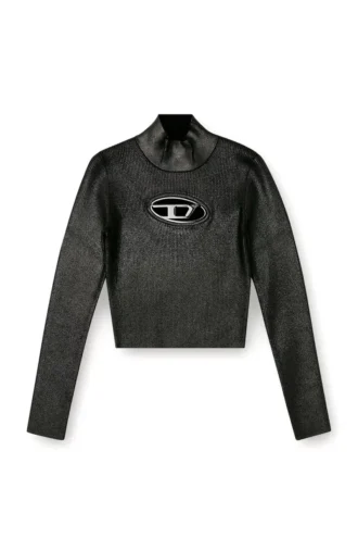 m-valari-tn Tricou cu guler înalt din tricot cu nervuri și efect lucios