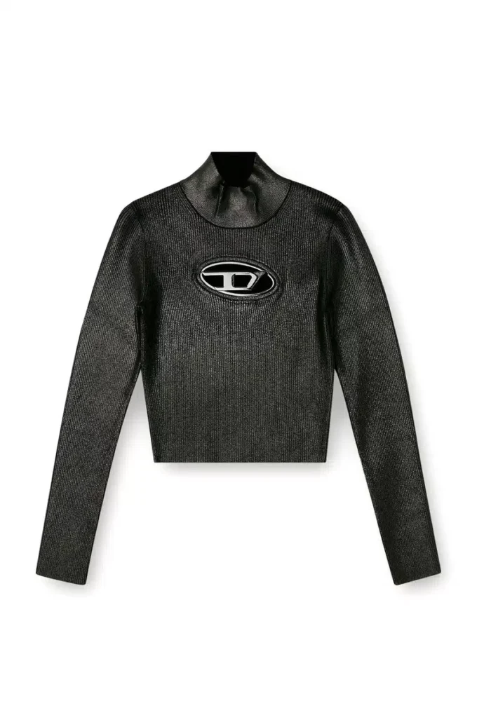 m-valari-tn Tricou cu guler înalt din tricot cu nervuri și efect lucios m-valari-tn Tricou cu guler înalt din tricot cu nervuri și efect lucios