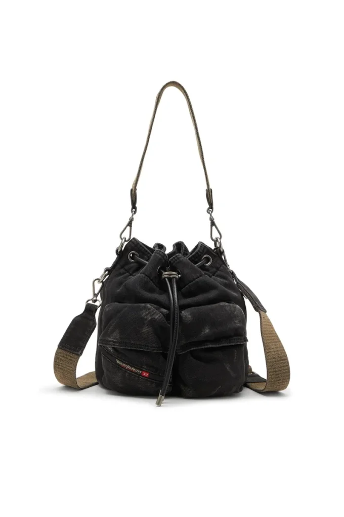 multi-pkts bucket x Geantă tip sac cu multiple buzunare din denim spălat multi-pkts bucket x Geantă tip sac cu multiple buzunare din denim spălat