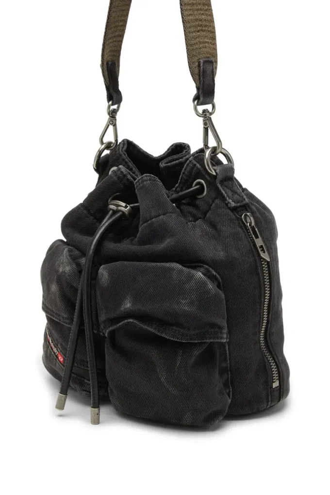 multi-pkts bucket x Geantă tip sac cu multiple buzunare din denim spălat multi-pkts bucket x Geantă tip sac cu multiple buzunare din denim spălat