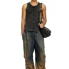 multi-pkts bucket x Geantă tip sac cu multiple buzunare din denim spălat multi-pkts bucket x Geantă tip sac cu multiple buzunare din denim spălat