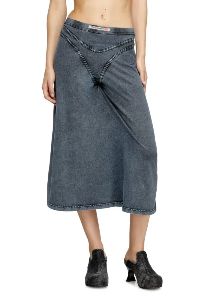 o-alline Fustă midi din jersey cu aspect denim