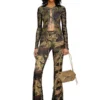 p-affal Pantaloni jazz cu imprimeuri camuflaj mixte