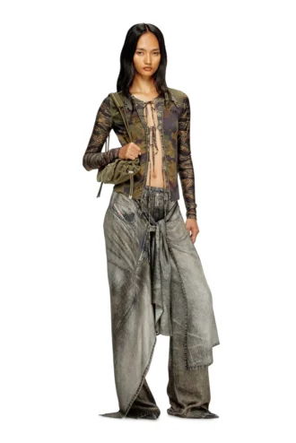 p-aloma Pantaloni wrap din viscoză cu aspect denim
