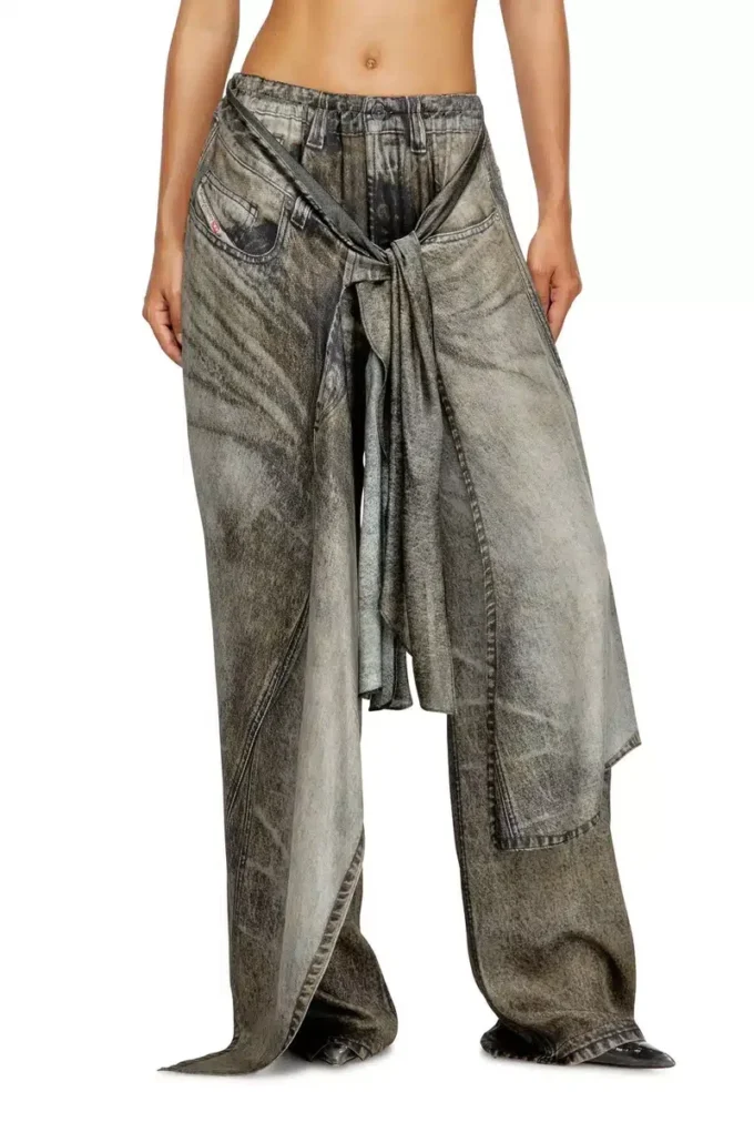 p-aloma Pantaloni wrap din viscoză cu aspect denim
