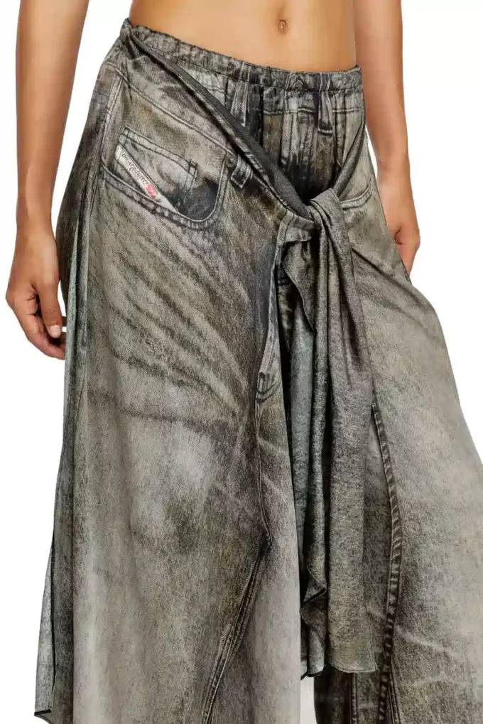 p-aloma Pantaloni wrap din viscoză cu aspect denim