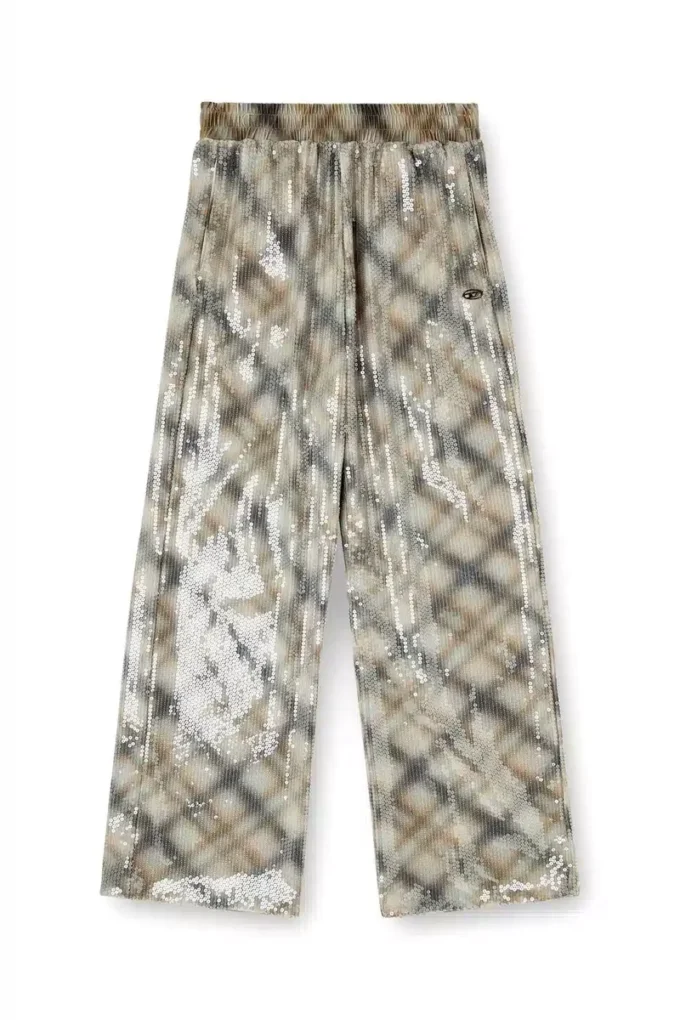 p-erqueen Pantaloni cu paiete și model în carouri p-erqueen Pantaloni cu paiete și model în carouri