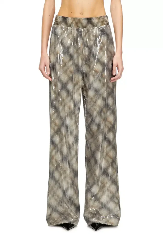p-erqueen Pantaloni cu paiete și model în carouri p-erqueen Pantaloni cu paiete și model în carouri
