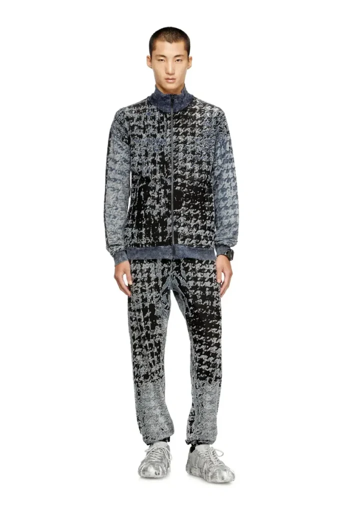 p-labis Pantaloni elastici din devoré cu model houndstooth p-labis Pantaloni elastici din devoré cu model houndstooth