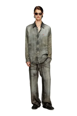 p-theck-lkct Pantaloni elastici din viscoză cu aspect denim