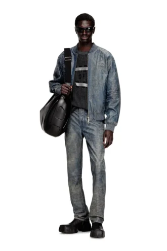 p-vyll-qmbw Pantaloni din piele cu croi jeans