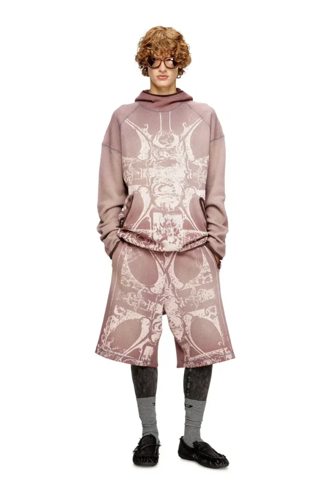 p-warky-short Pantaloni scurți tip waffle cu imprimeu medieval p-warky-short Pantaloni scurți tip waffle cu imprimeu medieval