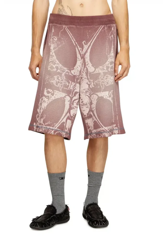 p-warky-short Pantaloni scurți tip waffle cu imprimeu medieval p-warky-short Pantaloni scurți tip waffle cu imprimeu medieval