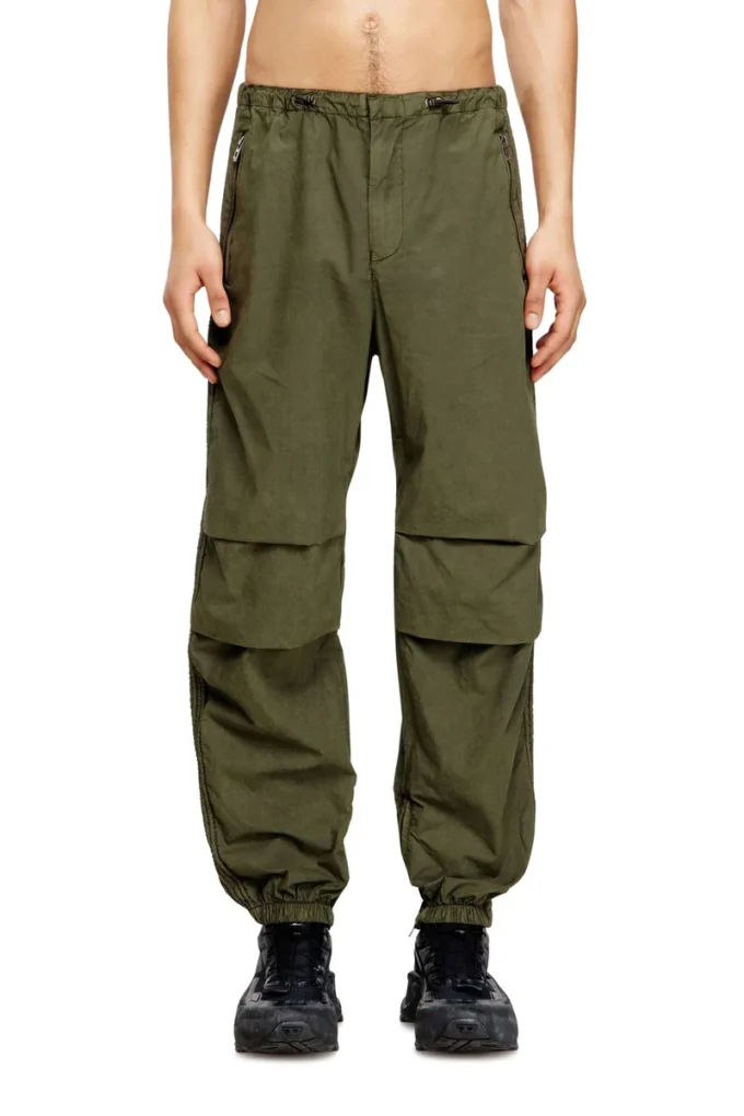 Pantaloni cargo din bumbac cu cusături în P și benzi laterale Pantaloni cargo din bumbac cu cusături în P și benzi laterale