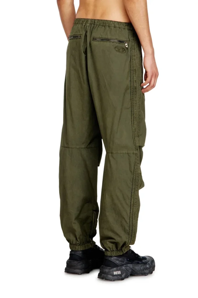 Pantaloni cargo din bumbac cu cusături în P și benzi laterale Pantaloni cargo din bumbac cu cusături în P și benzi laterale