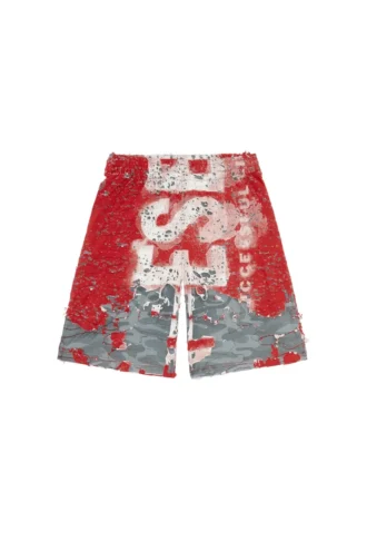 Pantaloni scurți cu logo p-eel din jersey distrus