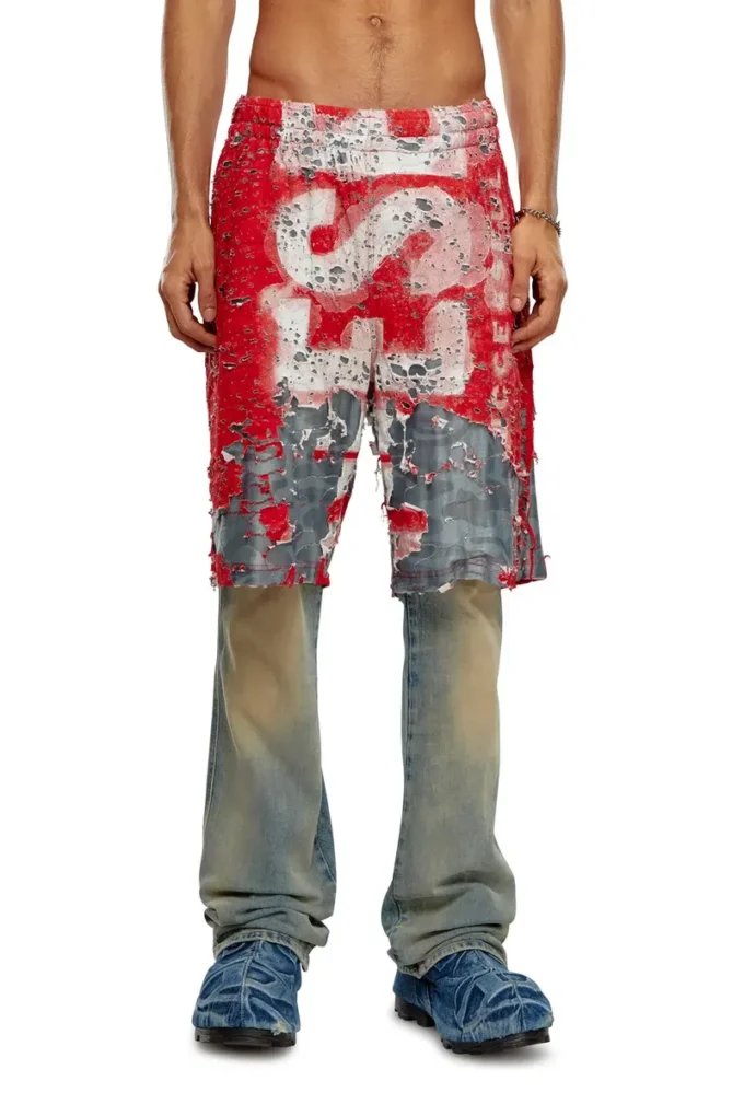 Pantaloni scurți cu logo p-eel din jersey distrus Pantaloni scurți cu logo p-eel din jersey distrus