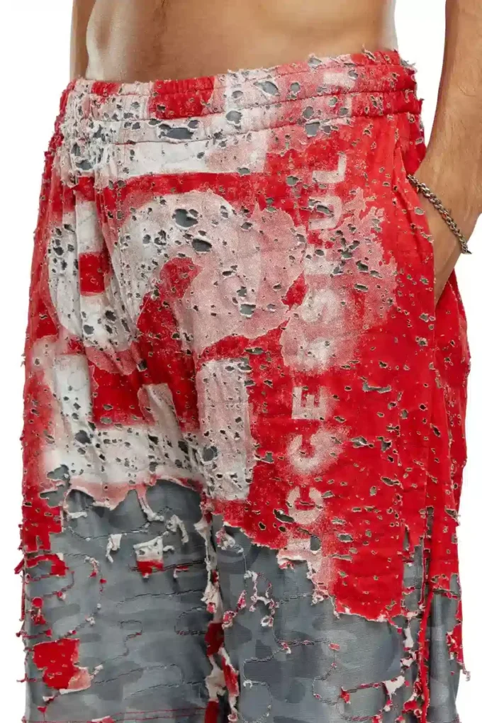 Pantaloni scurți cu logo p-eel din jersey distrus Pantaloni scurți cu logo p-eel din jersey distrus