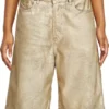 Pantaloni scurți dile_luna Pantaloni scurți din denim metalizat cu aspect uzat Pantaloni scurți dile_luna Pantaloni scurți din denim metalizat cu aspect uzat