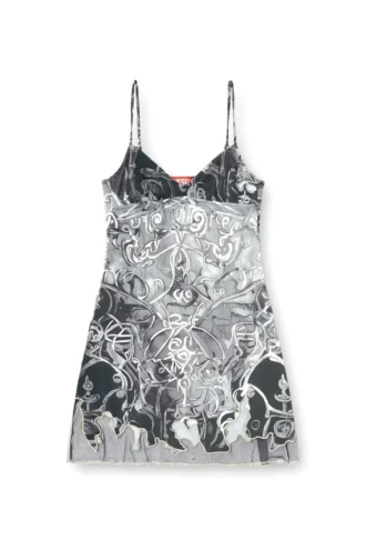 Rochie mini din nailon cu inserție d și imprimeu heraldic Rochie mini din nailon cu inserție d și imprimeu heraldic