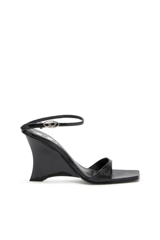 sandale cu platformă d-amber Sandale D-Amber-Wedge din piele cu efect de șopârlă