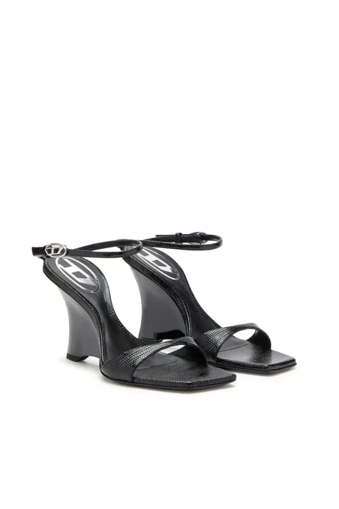 sandale cu platformă d-amber Sandale D-Amber-Wedge din piele cu efect de șopârlă