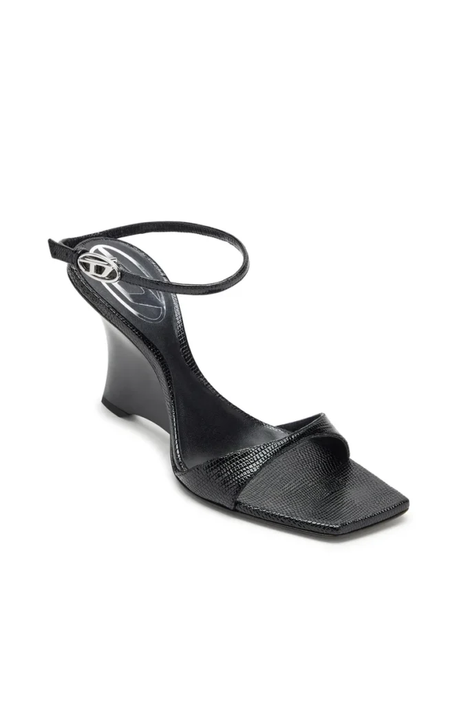 sandale cu platformă d-amber Sandale D-Amber-Wedge din piele cu efect de șopârlă