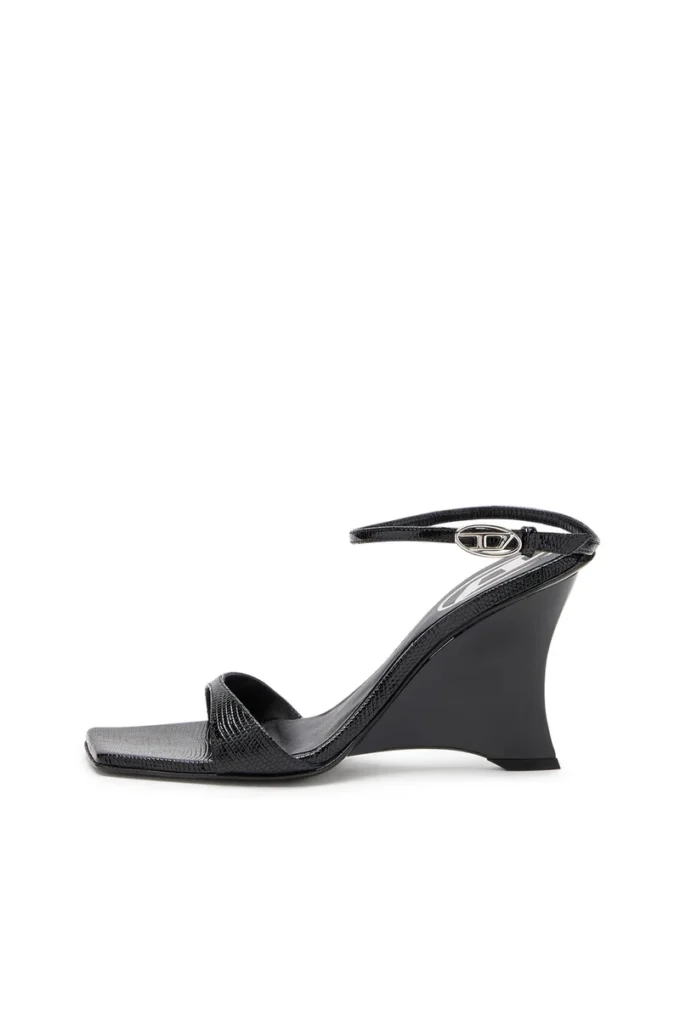 sandale cu platformă d-amber Sandale D-Amber-Wedge din piele cu efect de șopârlă