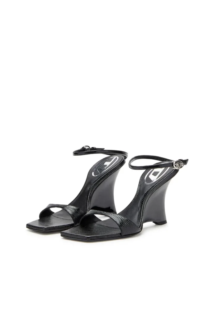 sandale cu platformă d-amber Sandale D-Amber-Wedge din piele cu efect de șopârlă