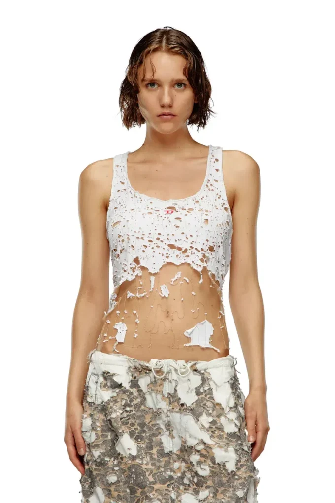 t-bils-dev Top din tul cu jersey distrus