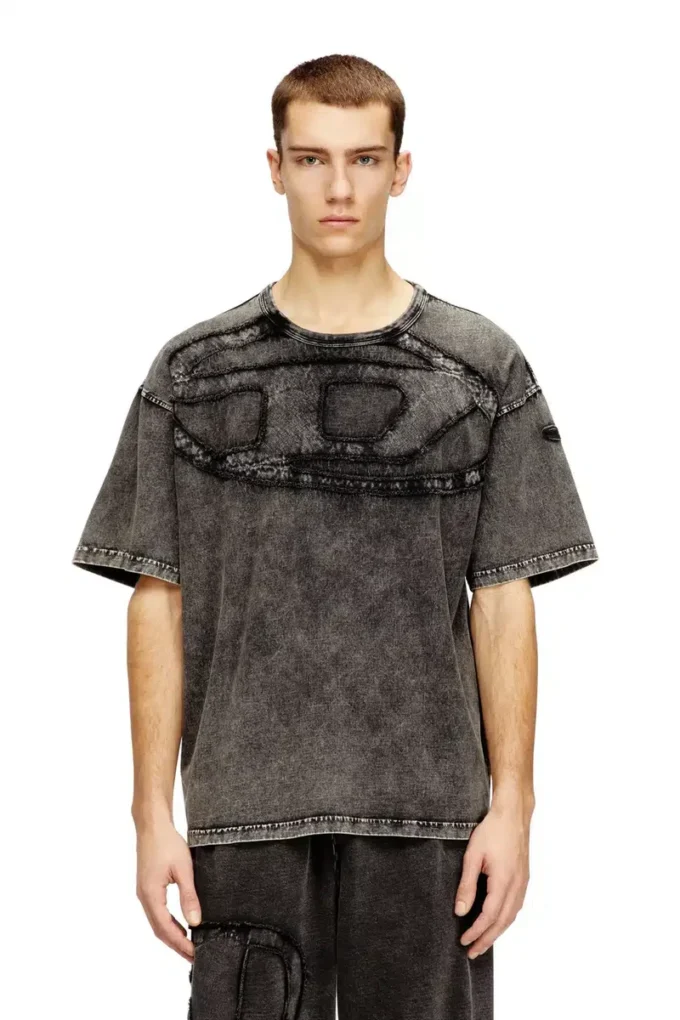 t-boxt-den Tricou lejer din bumbac cu aplicație ovală D t-boxt-den Tricou lejer din bumbac cu aplicație ovală D