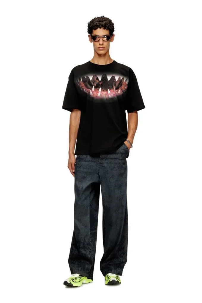 t-boxt-t21 Tricou din bumbac cu imprimeu cu gură de rechin t-boxt-t21 Tricou din bumbac cu imprimeu cu gură de rechin