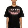 t-boxt-t21 Tricou din bumbac cu imprimeu cu gură de rechin t-boxt-t21 Tricou din bumbac cu imprimeu cu gură de rechin