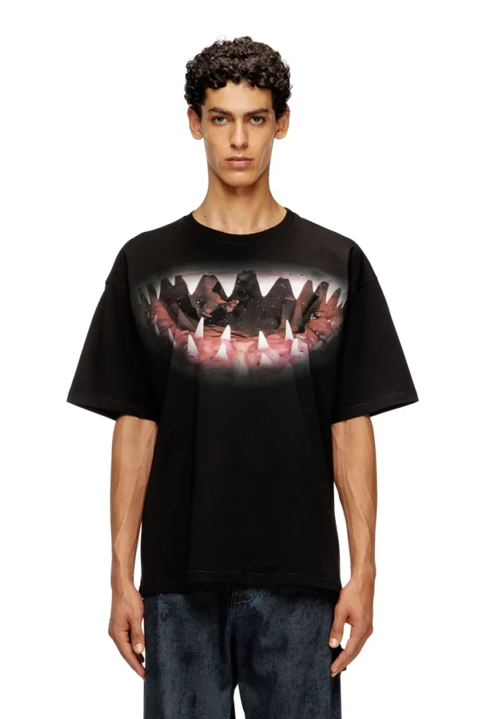 t-boxt-t21 Tricou din bumbac cu imprimeu cu gură de rechin t-boxt-t21 Tricou din bumbac cu imprimeu cu gură de rechin