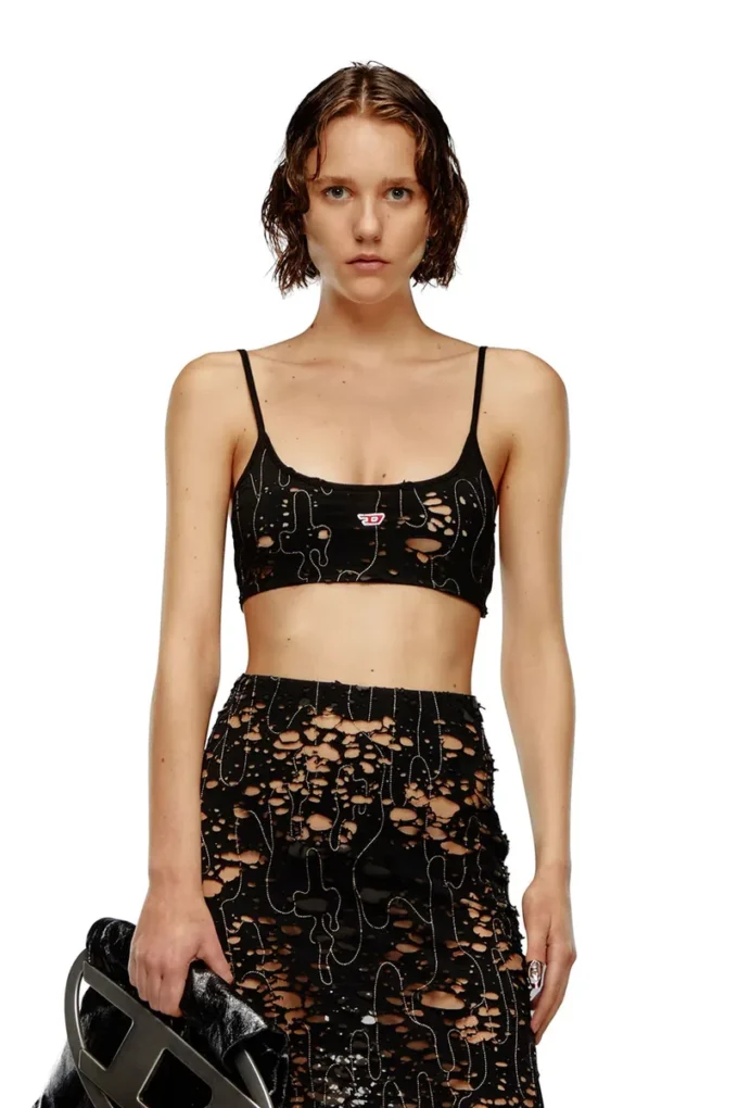 t-bra-dev Top sutien din tul cu jersey distrus