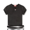 t-bunny-tail-r1 Tricou cu aspect denim și legături înfășurate