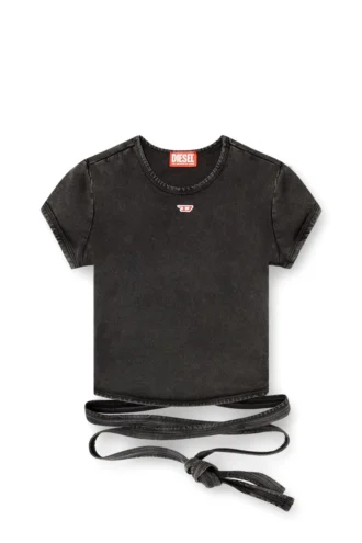 t-bunny-tail-r1 Tricou cu aspect denim și legături înfășurate