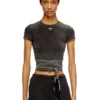 t-bunny-tail-r1 Tricou cu aspect denim și legături înfășurate