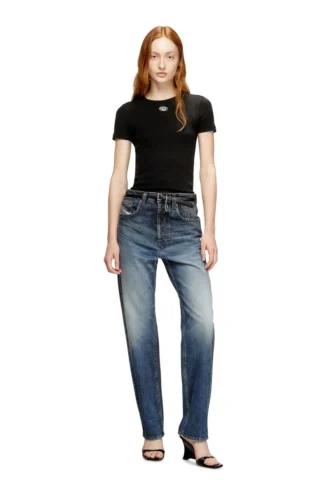 t-ele-long-od Tricou slim cu nervuri și broderie metalică Oval D t-ele-long-od Tricou slim cu nervuri și broderie metalică Oval D