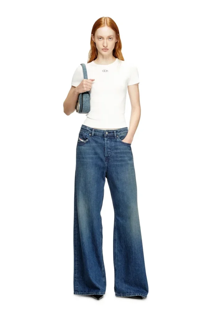 t-ele-long-od Tricou slim cu nervuri și broderie metalică Oval D t-ele-long-od Tricou slim cu nervuri și broderie metalică Oval D