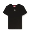 t-ele-long-od Tricou slim cu nervuri și broderie metalică Oval D t-ele-long-od Tricou slim cu nervuri și broderie metalică Oval D