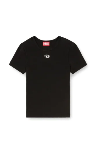 t-ele-long-od Tricou slim cu nervuri și broderie metalică Oval D t-ele-long-od Tricou slim cu nervuri și broderie metalică Oval D